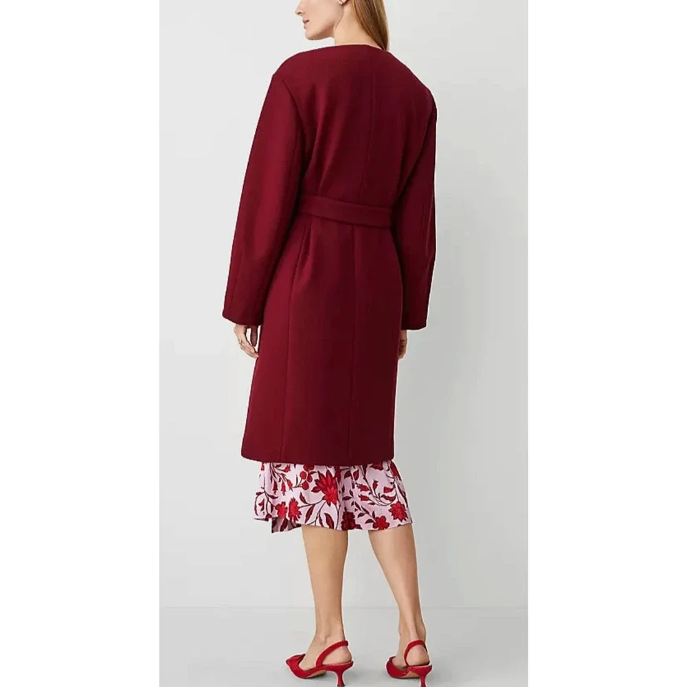 NEW ANN TAYLOR RICH MULBERRY TIE WAIST BALLOON SLEEVE WOOL BLEND COAT SZ XL - Picture 3 of 7